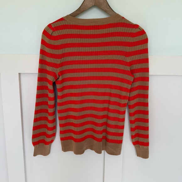 Talbots Striped Wool Blend Sweater Women’s Med Red Orange‎ Tan Cable Knit Silky - Picture 5 of 8